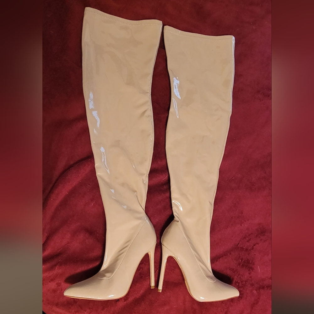 Faux Leather Nude Shein Brand thigh high stiletto boots